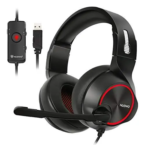Produktbild: NUBWO N11U USB Gaming-Headset mit 7.1 Surround-Sound-Stereo, USB-Kopfhörer mit Geräuschunterdrückendem Mikrofon und RGB-Beleuchtung, kompatibel mit PC, PS4-Konsole und Laptop - ROT