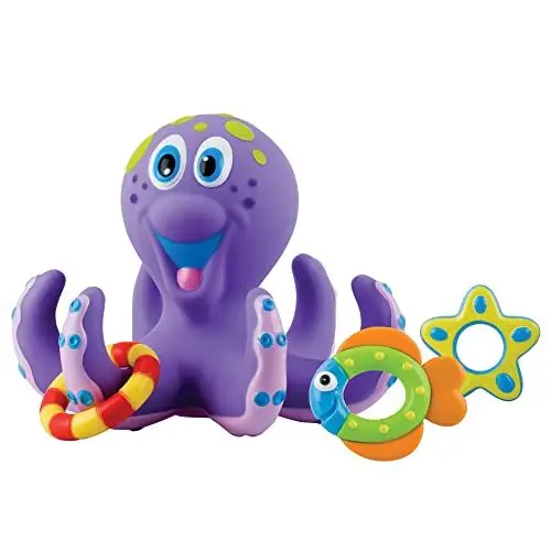 Produktbild: Nuby - Badespielzeug Tintenfisch mit 3 Ringen - Baby und Kinder Wasserspielzeug / Badewannespielzeug - 18+ Monate