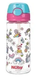 Produktbild: Nuby - Trinkbecher aus Tritan mit weichem Trinkhalm und Drückknopf - Trinkhalmflasche für Kinder - Trinkflasche / Becher - 540 ml - Rosa - BPA-FREI - 4+ Jahre