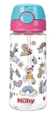 Produktbild: Nuby - Trinkbecher aus Tritan mit weichem Trinkhalm und Drückknopf - Trinkhalmflasche für Kinder - Trinkflasche / Becher - 540 ml - Rosa - BPA-FREI - 4+ Jahre