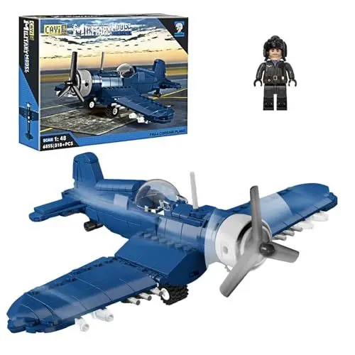 Produktbild: NUC Klemmbausteine Flugzeug WW2 F4U-4 | 318+Bausteine | 1:48 Flugzeug Modelle mit Beweglichem Flügeln | Eurofighter Modell | Flieger Modellbausatz | Spielzeug ab 4, 5, 6, 7, 8 Jahre Jungen