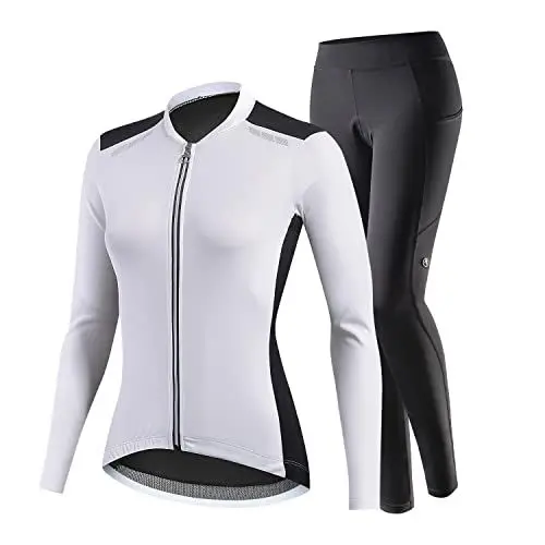 Produktbild: NUCKILY Langarm Leichtes Radtrikot Sets für Damen Laufjacke Atmungsaktive Wicking Shirts mit gepolsterter Hose für Radbekleidung