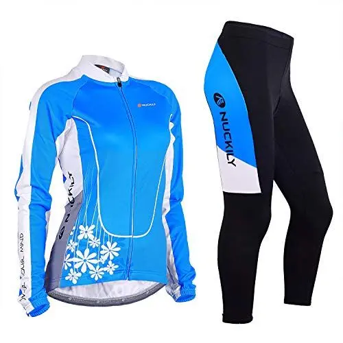 Produktbild: NUCKILY Radtrikot Damen Set Langarm Fahrradtrikot Fahrradbekleidung MTB Radsportanzug Rad Jacke und Radhose mit 3D Sitzpolster Strumpfhosen Frühling Herbst Berg Kleidung Anzüge