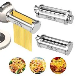 Produktbild: Nudelaufsatz für KVC/KVL Kenwood Küchenmaschinen, 3-in-1 Nudelroller Aufsatz Edelstahl Nudelvorsatz für Kenwood, mit Nudelblattroller Spaghettischneider Fettuccineschneider