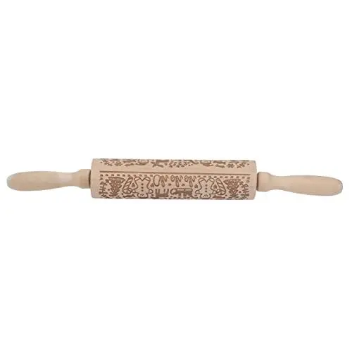 Produktbild: Nudelholzprodukt, Nudelholz aus Holz mit Weihnachtsmotiv, Teigroller, Küchenwerkzeug für Gebäck, Pizza, Backen, Nudelholz, Teigroller aus Holz
