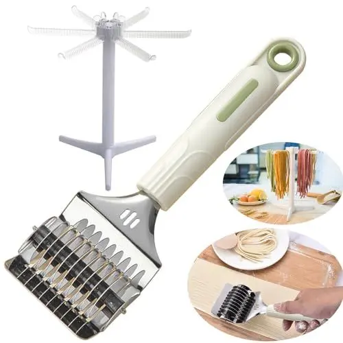 Produktbild: Nudelmaschine Manuell, Nudelschneider rad Edelstahl, mit 1 Nudeltrockner Abnehmbar, Multifunktionale Pasta Maker, Pastamaschine Kleine, Nudelmaschiene Küche Werkzeug für DIY Frische Manuell Spaghetti