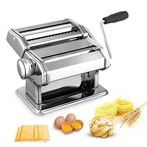 Produktbild: Nudelmaschine Pasta Maker Edelstahl Frische Manuell Pasta Walze Maschine Cutter mit Klemme für Spaghetti Nudeln Lasagne Bestes Pastamaschine Geschenk, Einfache Reinigung und Verwendung
