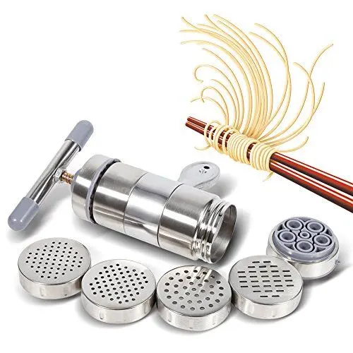 Produktbild: Cikonielf 1Pc Pasta Maker Edelstahl Noddle Juicer Druckmaschine Machbar Handbetätigt Mit 5 Formköpfen