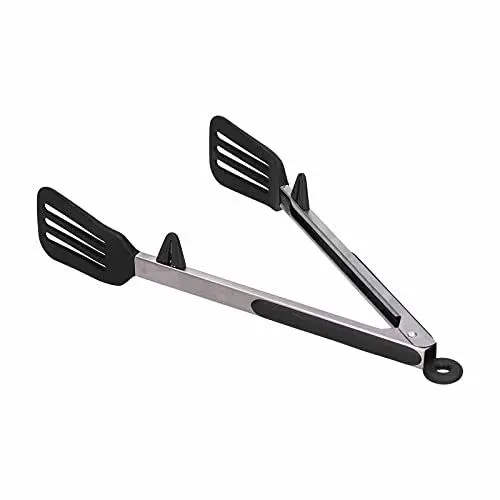 Produktbild: Nudelzange, Spaghettizange, Pfannenwender-Klemme, Lebensmittel-Barbecue-Steak-Zange Backklemme Salatzange für Pasta gegrilltes Hähnchen zum Grillen Zuhause(12 Zoll schwarze Halterung)