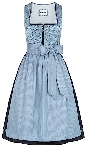 Produktbild: Nübler Dirndl midi Damen - 2 teilig inkl. Kleid und Dirndl Schürze, Rocklänge 70cm - Moderne bayerische Tracht, Mona Lisa Blau., Größe:52