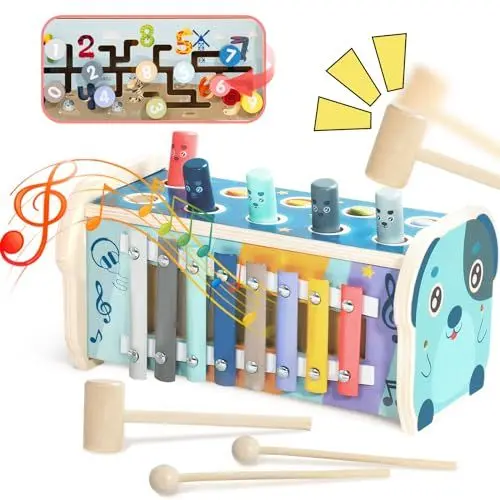 Produktbild: Nuheby Montessori Spielzeug ab 1 2 Jahr Mädchen Junge Motorikspielzeug Xylophon Hammerspiel Baby Geschenk Mädchen Junge 1 2 Jahre Klopfbank Kinderspielzeug ab 1 Jahr Lernspielzeug Babyspielzeug