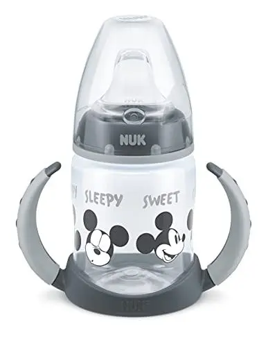 Produktbild: NUK Disney First Choice Learner Cup Sippy Cup | 6-18 Months | Temperature Control | Leak-Proof Silicone Spout | Anti-Colic Vent | BPA-Free | 150ml | Mickey Mouse (Grey)