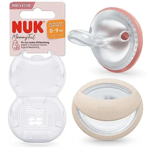 Produktbild: NUK MommyFeel Babyschnuller | 0−9 Monate | stillfreundliche Sauger | BPA-freies Silikon | Blush & Sandstone | 2 Stück