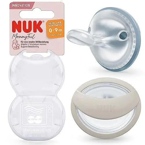 Produktbild: NUK MommyFeel Babyschnuller | 0−9 Monate | stillfreundliche Sauger | BPA-freies Silikon | Jeans & Greige | 2 Stück