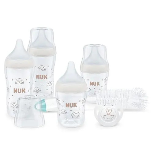 Produktbild: NUK Perfect Match Perfect Start Babyflaschenset | Ab 0 Monate | Passt sich dem Baby an | 4 Anti-Colic-Babyflaschen, Schnuller, Flaschenbürste und mehr | BPA-frei | 7 Stück