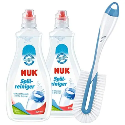 Produktbild: NUK Spülreiniger & Flaschenbürste für Babyflaschen | 2 x Spülreiniger 1 x Bürste für Flasche | 500 ml | Ideal für die Reinigung von Babyflaschen, Saugern & mehr | Parfümfrei | pH-neutral