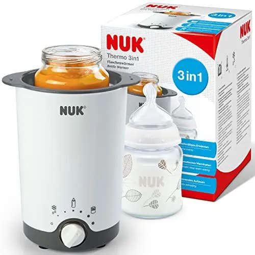 Produktbild: NUK Thermo 3in1 Babyflaschenwärmer | schonendes Auftauen, Erwärmen und Warmhalten von flüssiger und breiförmiger Nahrung | Korb zum einfachen Herausnehmen | EU-Stecker