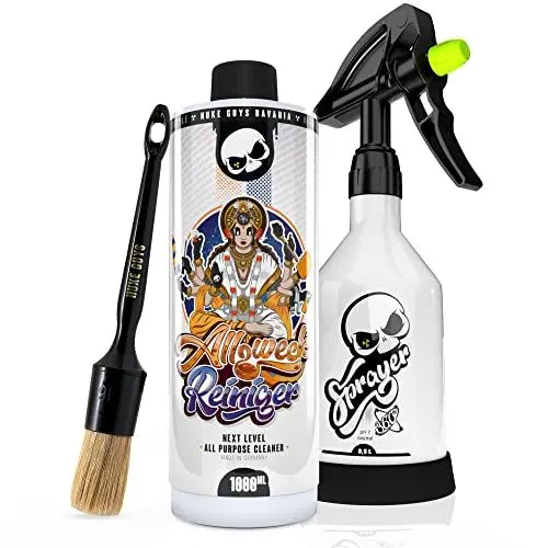 Produktbild: Nuke Guys Allzweckreiniger Bundle - für Auto Innen-& Außenreinigung - Allzweckreiniger Konzentrat 1 Liter + Made by Kwazar Sprühflasche + Detailing Reinigungspinsel