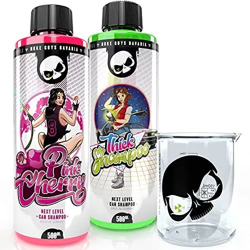 Produktbild: Nuke Guys Auto Wasch- und Pflegeset Thick Shampoo 500ml + Pink Cherry Shampoo 500ml + Griffin Messbecher - hochschäumendes Autoshampoo - für Matte und glänzende Lacke und Folien geeignet