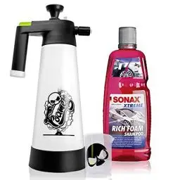 Produktbild: Nuke Guys Snow Foam Set: 2L Schaumsprüher + SONAX XTREME Rich Shampoo 1L + Messbecher 150ml skaliert mit skull