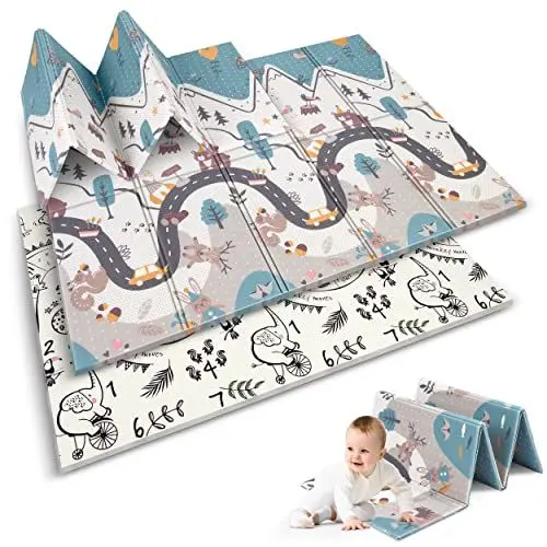 Produktbild: NUKIDO Baby-Schaumstoffmatte Doppelseitig Niedlich Buntes Design zum Spielen Krabbeln Ideal als Geschenk Rollbar Dicke 1 cm Größe 200x150 cm NK-341