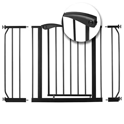 Produktbild: Nukido Treppenschutzgitter Ohne Bohren Türschutzgitter 90° Stop Türgitter Baby Kinder Kindergitter Schutzgitter Breite Verstellbar 75-115 cm Schwarz 115 x 78 cm