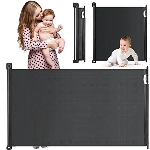 Produktbild: Nukido Treppenschutzgitter Rollgitter Absperrgitter Türschutzgitter Türgitter Baby Kinder Kindergitter Schutzgitter Hunde Haustiere Ausziehbar bis 140 cm Schwarz 140 x 92,5 cm