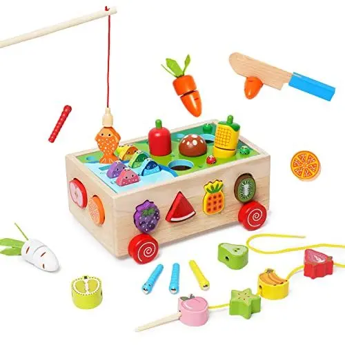Produktbild: NUKied Montessori Holzspielzeug für Kinder,7 in 1 Holzspielzeug Lernspielzeug,1+ Jahr Lernspielzeug Farmspiel für Kinder,Lustiges Gemüse Ernten Spielzeug,Geschenk für Kinder Kleinkind ab 2 3 4 Jahr