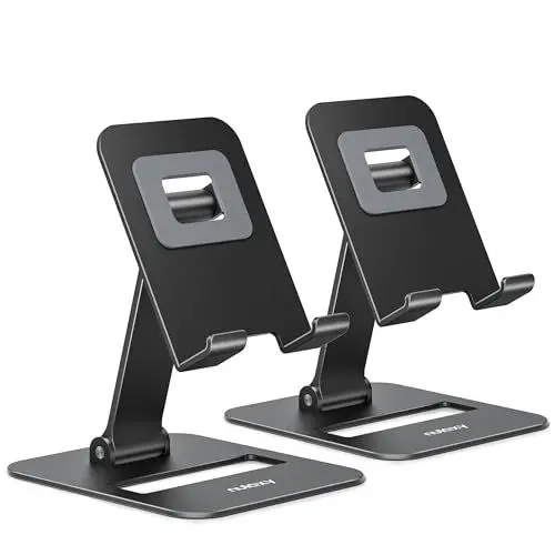 Produktbild: NULAXY 2 Pack Dual Folding Handy-Ständer, Höhe und Winkel einstellbar Handy-Halter für Schreibtisch, kompatibel mit iPhone 16 15 14 13 12 11, alle Telefone, Schwarz & Schwarz