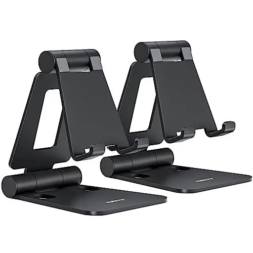 Produktbild: NULAXY 2 Stück Faltbarer Handy Ständer Verstellbar Handy Halterung Halter für Schreibtisch Kompatibel mit iPhone 16 15 14 13 12 11 Pro Xs Xs Max Xr X 8, Huawei, Galaxy, alle Handys, Schwarz & Schwarz