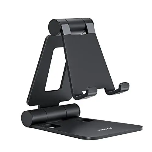 Produktbild: NULAXY Verstellbar Handy Ständer Tisch, Faltbarer Handy Halterung Aluminium Einstellbar Handyhalter Schreibtisch Kompatibel mit iPhone 16 15 14 13 12 Pro Max Xr Xs X 8, Huawei, Galaxy,alle Smartphones