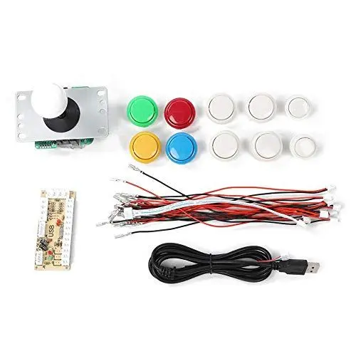 Produktbild: ASHATA Nullverzögerung USB Encoder Spieler DIY Teile Kit für und PC,10 Tasten+PC Spiele Weiß Joystick+USB Encoder für Joystick DIY Kits Teile