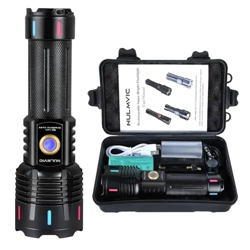 Produktbild: Nulmvic LED Taschenlampe Extrem Hell: 500000 Lumen Taschenlampe Aufladbar USB - Taktische Taschenlampen Starke mit 5 Lichtmodi IP67 wasserdichte Flashlight für Camping Wandern Notfälle