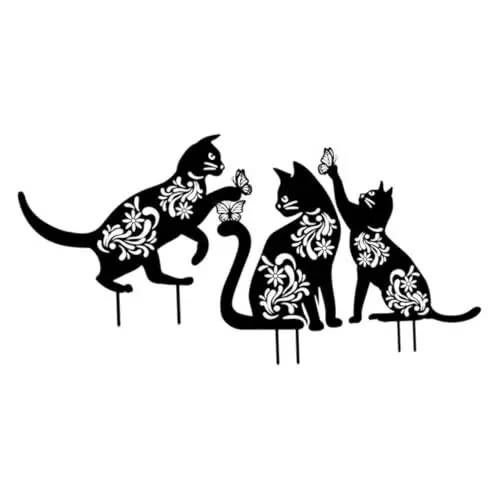 Produktbild: NULYLU 3St Dekorative Bodeneinlage „Kätzchen“. Rasenkatzen-Ornament Katzenpfahl Katze-Garten-Statue Tierdekor Stab Tierform Tiere rasenkante Hoftierpfahl Tiergartenpfahl Eisen Black