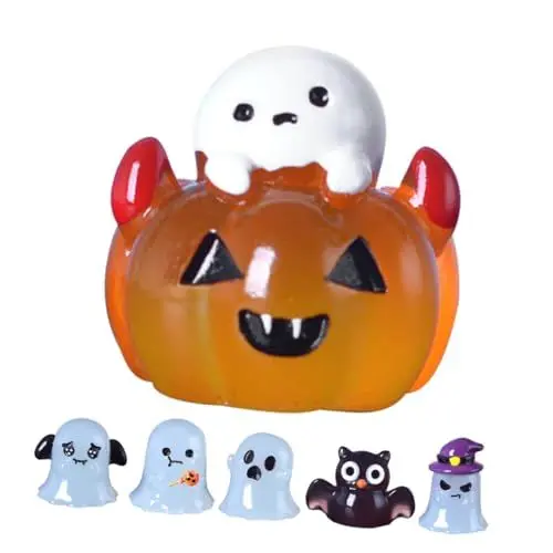 Produktbild: NULYLU 6 Stück Halloween Deko Mini Geisterfiguren Aus Kunstharz Gemischte Stile Für Kreative Szenen Layouts Perfekte Dekoration Für Partys Innen Und Außenbereich Gruselige Atmosphäre
