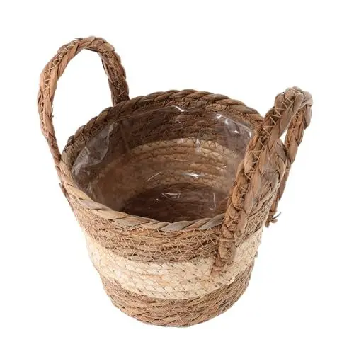 Produktbild: NULYLU Geflochtener Pflanzkorb Für Zimmerpflanzen Großer Blumenkorb Für Garten Tragbarer Korb Aus Rohrkolbenmaterial Mit Feiner Verarbeitung