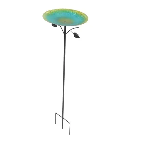 Produktbild: NULYLU Vogelbad Mit Metallpfahl Für Garten Und Terrasse Vogelbadschale Aus Glas Und Eisen Als Wasserspender Und Futterspender Für Vögel Draußen