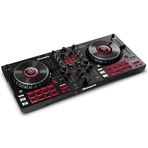 Produktbild: Numark Mixtrack Platinum FX - DJ Controller Pult mit 4-Deck Kontrolle, integriertem Audio Interface, Jogwheel-Displays und Effektpaddeln