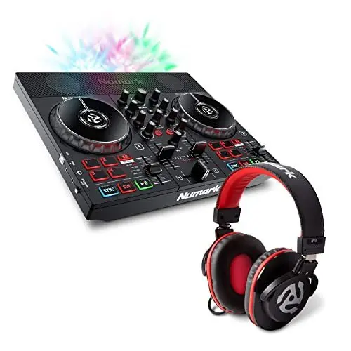 Produktbild: Numark Party Paket - Party Mix Live DJ Controller Mischpult mit eingebauten Lautsprechern, Lichtshow und HF175 Kopfhörer im geschlossenem Design, 40mm Treiber, hochqualitativen Ohrmuscheln