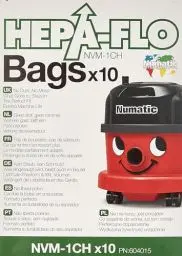Produktbild: Numatic 604015 Staubsaugerbeutel Hepa-Flo NVM-1CH / Vlies-Filterbeutel geeignet für Henry, Hetty James, Junior, Harry, u.a. Numatic Staubsauger, 10 Stück, Weiß