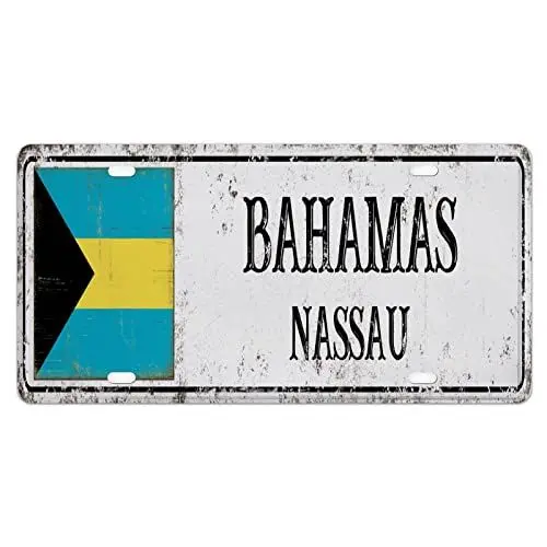 Produktbild: Nummernschildabdeckung mit Hauptstadt-Souvenir, für Zuhause, Wand, Auto, Bar, Garage, Männerhöhle, Dekoration mit 4 Löchern, Bahamas-Autokennzeichen für Frauen, Mädchen, Männer, Jungen, 30,5 x 15,2