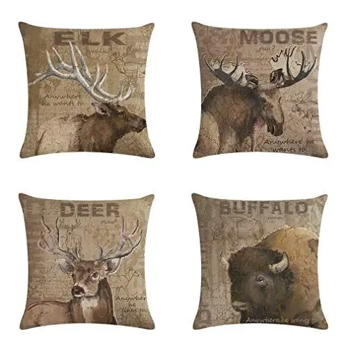 Produktbild: Nunbee 4 Stück Kissenbezug Drucken bettwäsche Platz Hochwertiges Leinen Dekorative Akzente Setzen Fall Sofa zierkissen Autodekoration, Hirsch 45 * 45cm