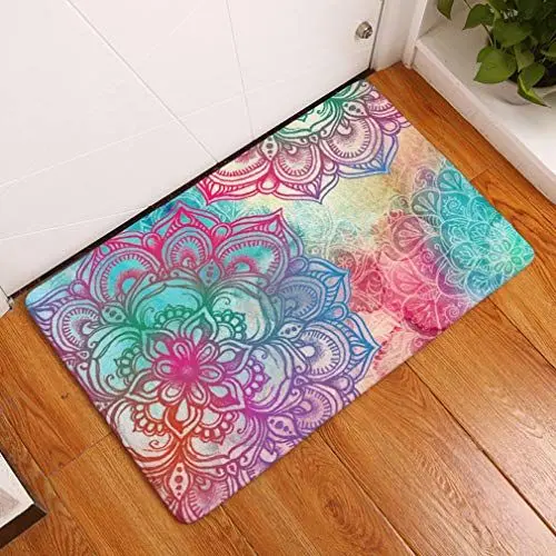 Produktbild: Nunbee Designer Fußmatte Anti Rutsch Unterlage Wasseraufnahme Teppich Praktische Schmutzfangmatte Haustür Flur Innenbereich Aussen Lustig Waschbar Weihnachten Katze, Mandala 1 40 * 60cm