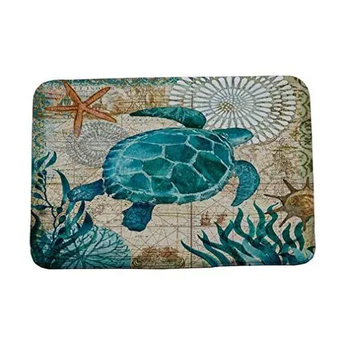 Produktbild: Nunbee Designer Fußmatte Anti Rutsch Unterlage Wasseraufnahme Teppich Praktische Schmutzfangmatte Haustür Flur Innenbereich Aussen Lustig Waschbar Weihnachten Katze, Schildkröte 40 * 60cm