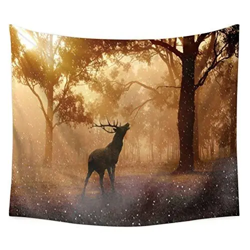 Produktbild: Nunbee Muster Tapisserie Wandbehäng Mandala Wald Wandteppich Wanddekoration Indisch Psychedelic Hanging Hippie Natur Beach Yoga Tischdecke Picknickdecke Strandtücher, Hirsch 1 150 * 200cm