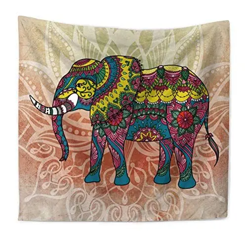 Produktbild: Nunubee Nunbee Tapisserie Wandbehäng Mandala Wald Wandteppich Wanddekoration Fatima Indisch Psychedelic makramee Hanging Hippie Tapestry Natur Beach Tischdecke Strandtücher, Elefant 5 100 * 75cm