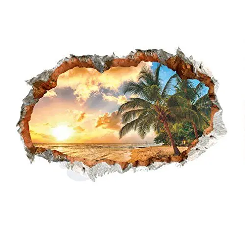 Produktbild: Nunubee Abnehmbare Wandaufkleber Schöne Landschaft DIY Wandsticker Selbstklebende Wandtattoo Kunst Aufkleber Wasserdichte Tapete Demontierbare Wandbilder Wanddekoration für Hause, Sonniger Strand