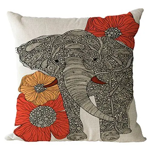 Produktbild: Nunubee Bunter Elefant Kissenbezüge 45 x 45 cm Leinen Zierkissenbezüge Dekorative Kissenbezug Dekokissen Sofakissen Lendenkissen Wurfkissenbezug Kissenhülle, Modell 16
