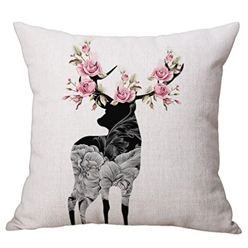 Produktbild: Nunubee Kissenbezug Wohnzimmer deko Kissen Elch-Tier-Serie Baumwollmaterial Skandinavische Autodekoration Sofa Cover, Hirsch-Serie 5 45x45cm