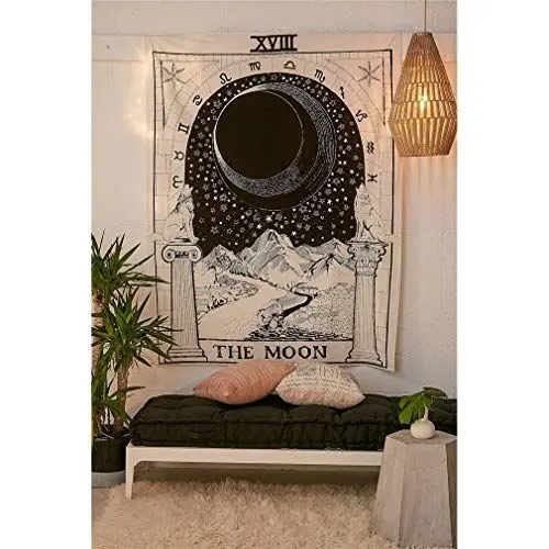 Produktbild: Nunubee Tapisserie Wandteppich Mond und Stern Wandteppich Wandbehang Mandala Tuch Wandtuch Tarot Tapisserie Schwarz Weiss Wandkunst für Wohnzimmer Schlafzimmer Dekor(Art 10-130 * 150cm